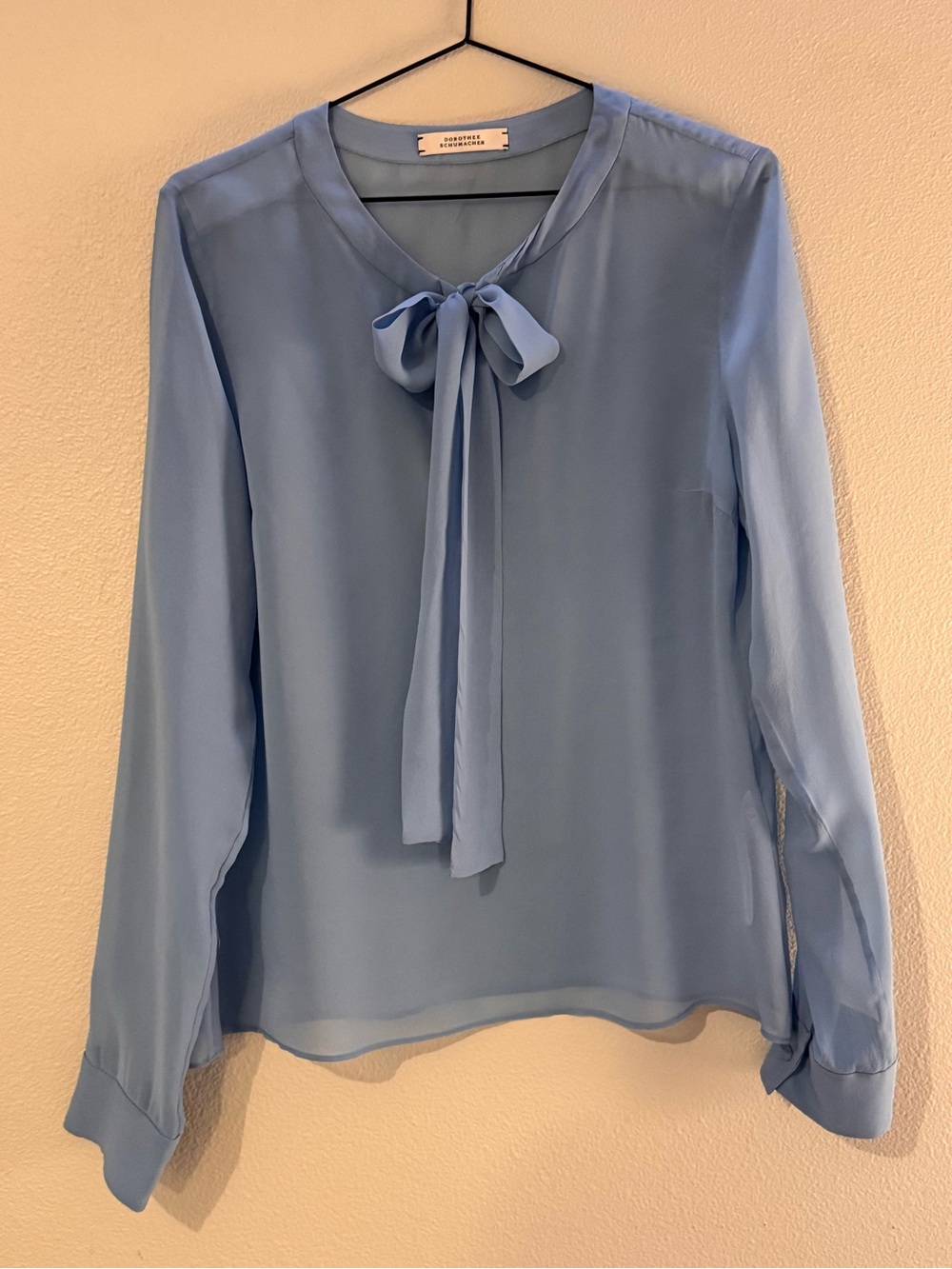 Light Blue Tie-Neck Blouse - Long Sleeve Feminine Top